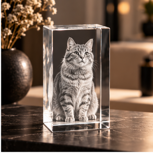 Cristal 3D personalizado con fotografía de gato
